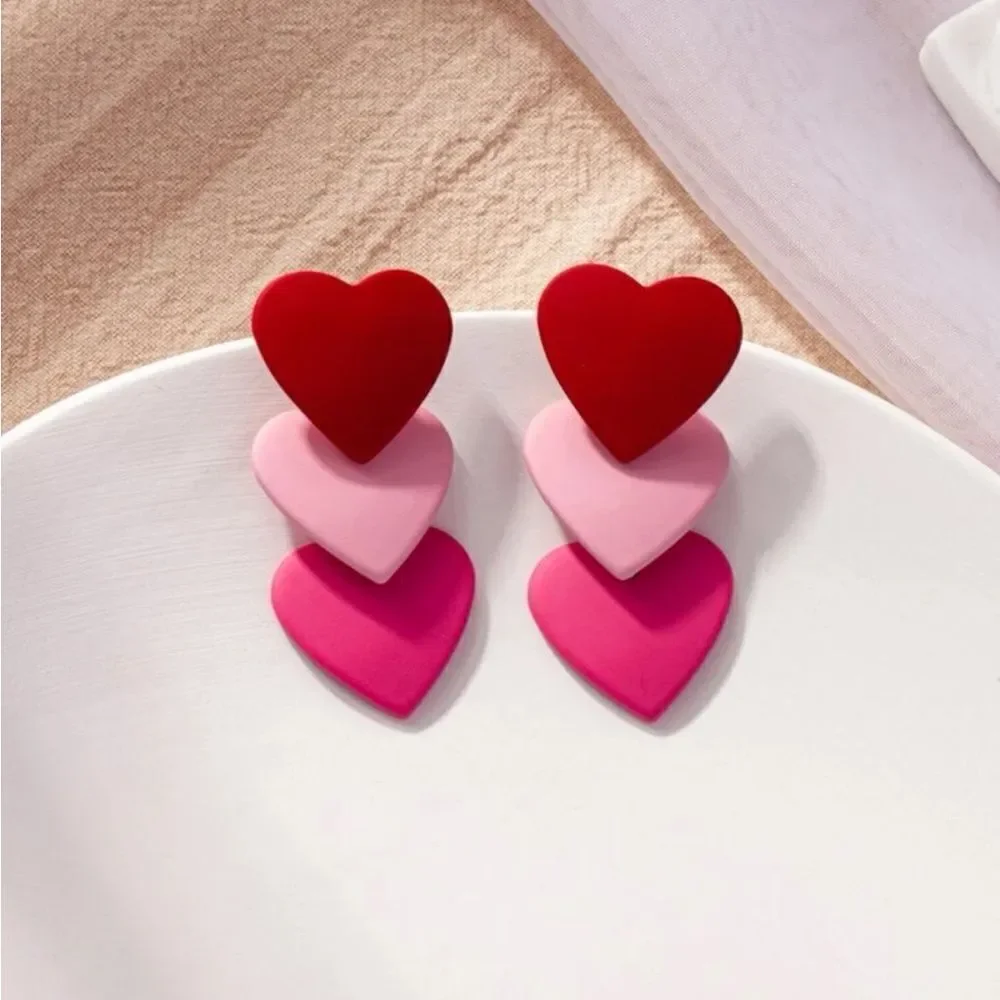 Color Block Heart Drop Earrings‎ - Picture 4 of 10